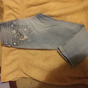 Miss Me Brand Women's Light Blue Denim Ankle Capris With Decorative Pockets-NWOT